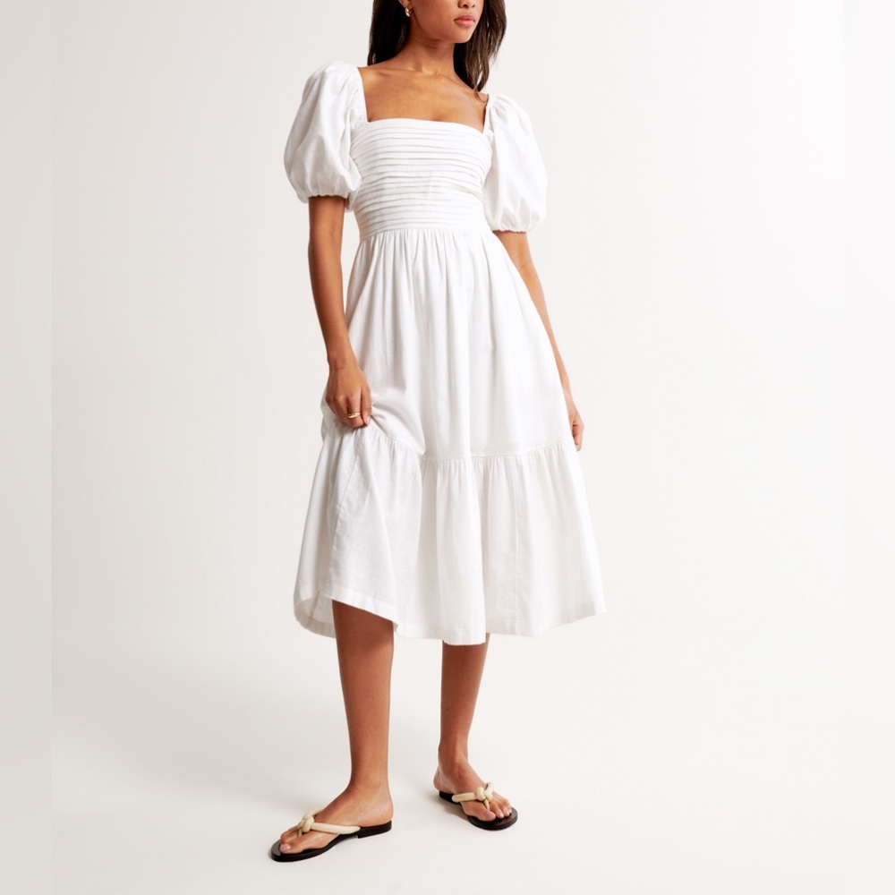 Abercrombie Emerson Poplin Puff Sleeve Midi Dress